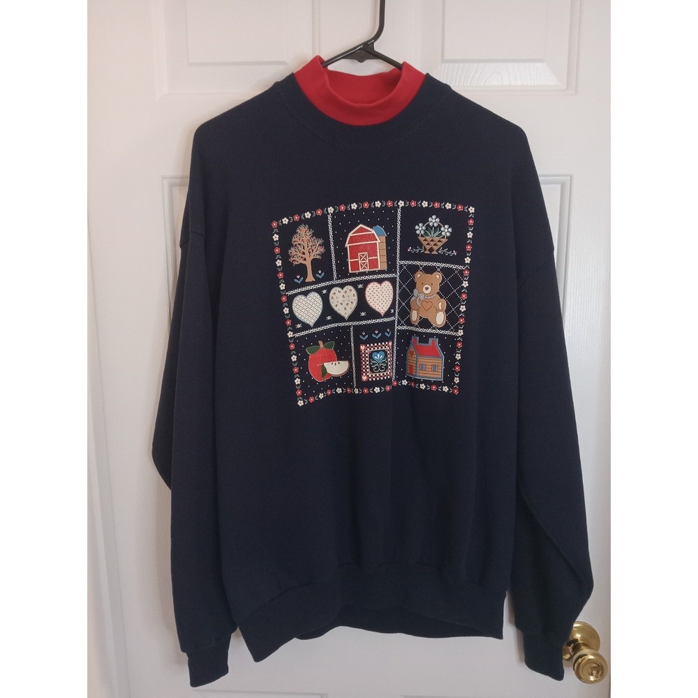 VTG Grandma‎ Sweater Santee Pluma Sweatshirt Women XL Blue 90s? Pullover Graphic